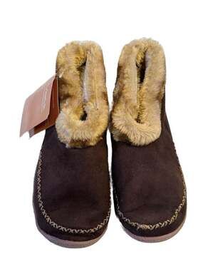 Volt Heated Indoor Outdoor Slippers Brown Faux Fur Lining Size L